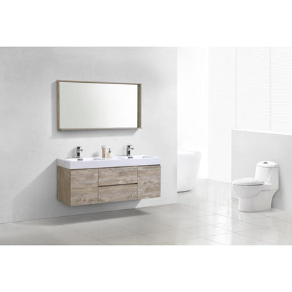 Bliss 60" Double  Sink Nature Wood Wall Mount Modern Bathroom Vanity