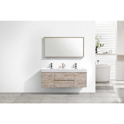 Bliss 60" Double  Sink Nature Wood Wall Mount Modern Bathroom Vanity