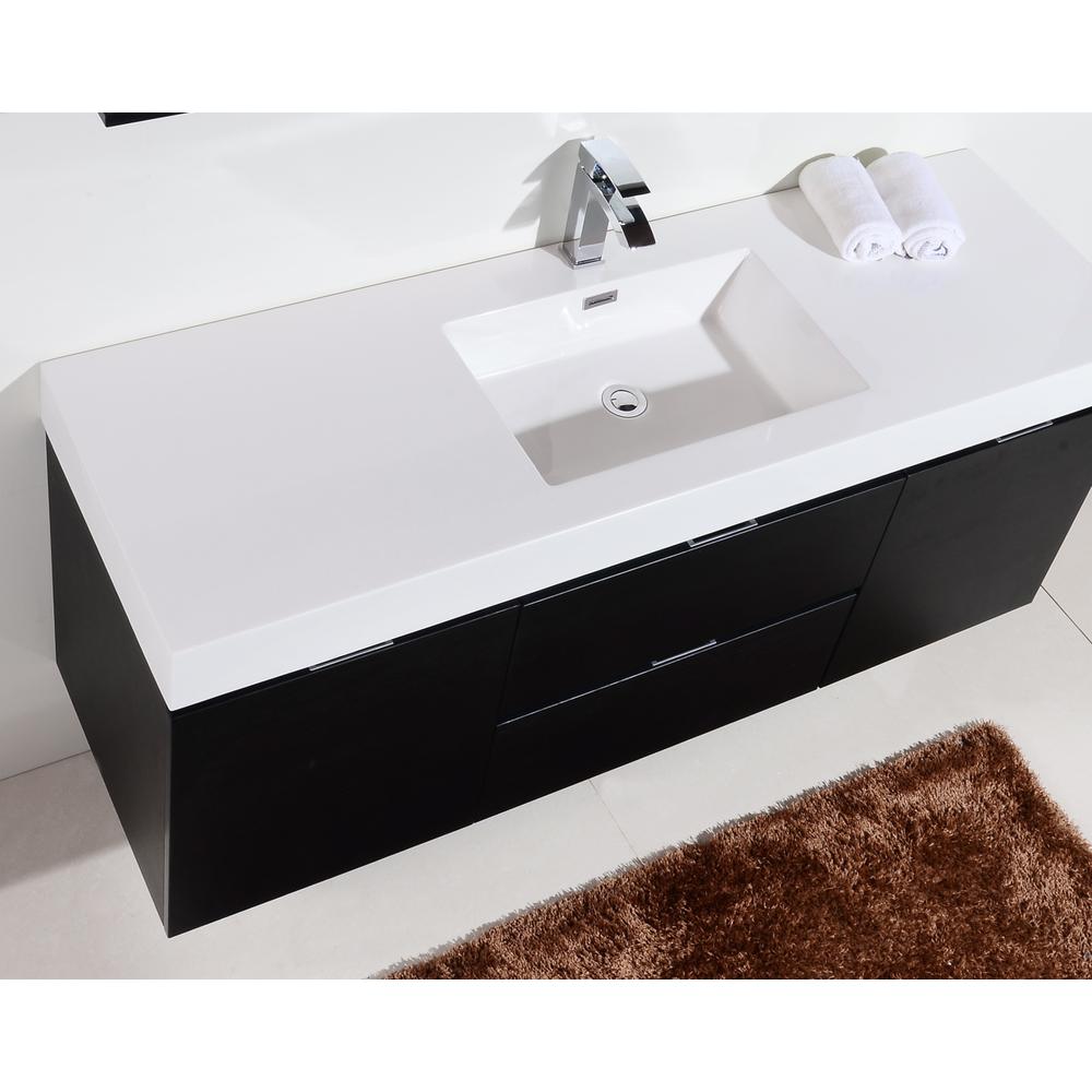Bliss 60" Single Sink Black Wall Mount Modern Bathroom Vanity