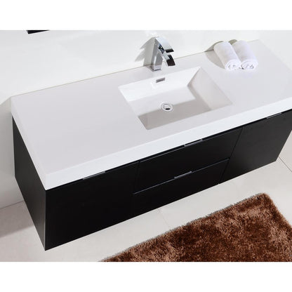 Bliss 60" Single Sink Black Wall Mount Modern Bathroom Vanity