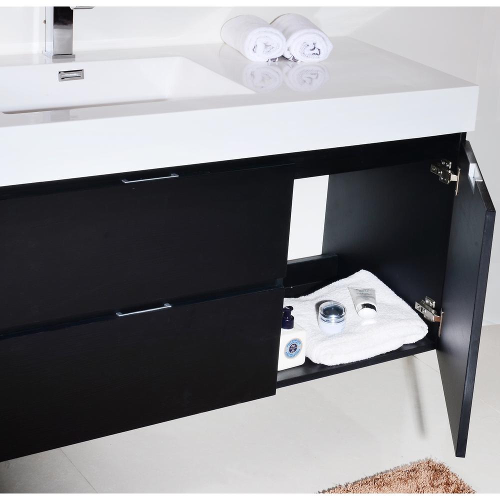 Bliss 60" Single Sink Black Wall Mount Modern Bathroom Vanity