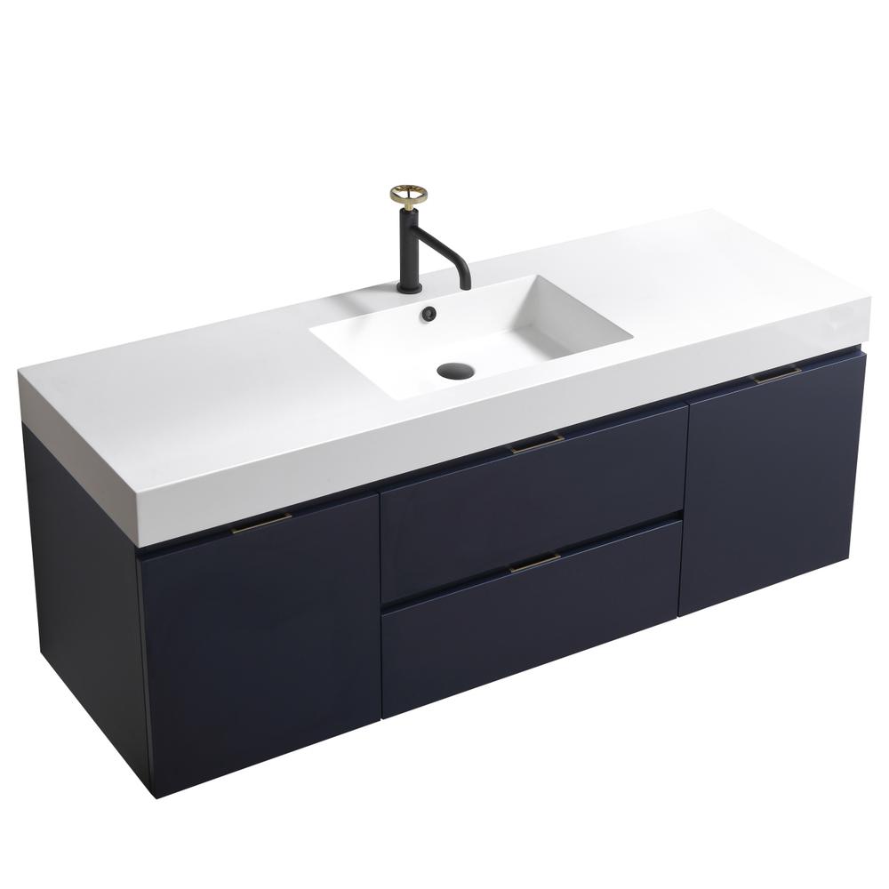 Bliss 60" Single Sink Blue  Wall Mount Modern Bathroom Vanity