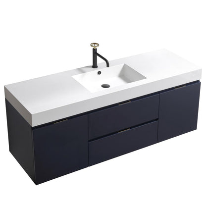 Bliss 60" Single Sink Blue  Wall Mount Modern Bathroom Vanity