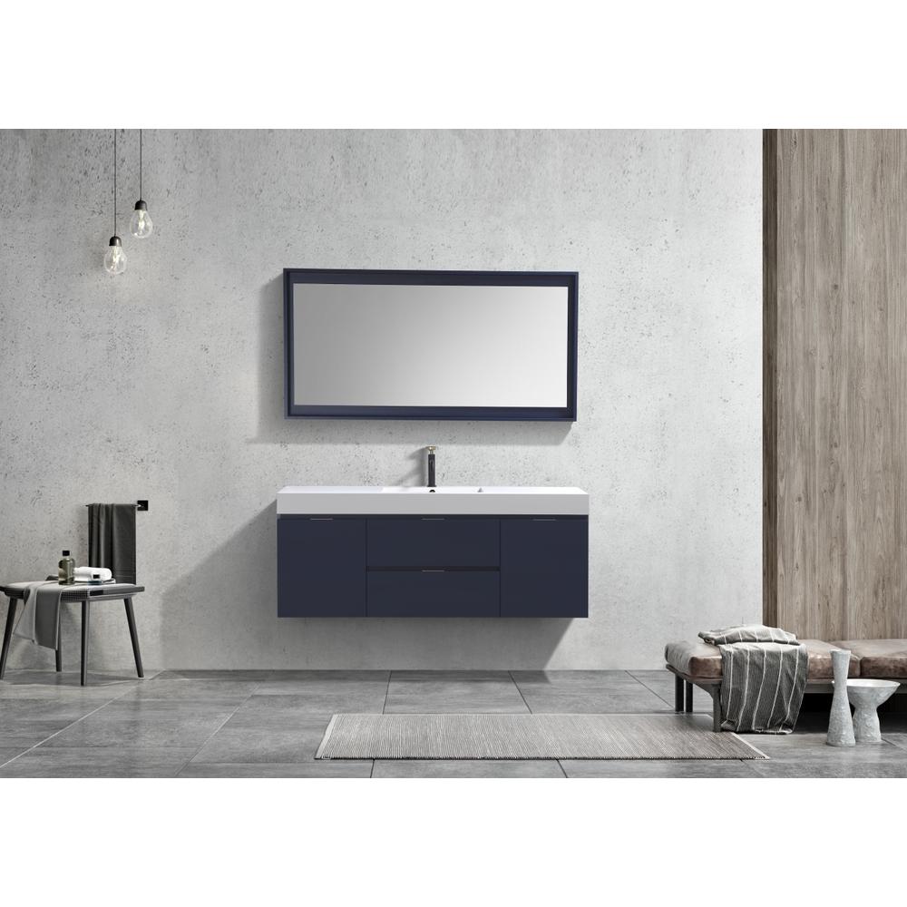 Bliss 60" Single Sink Blue  Wall Mount Modern Bathroom Vanity