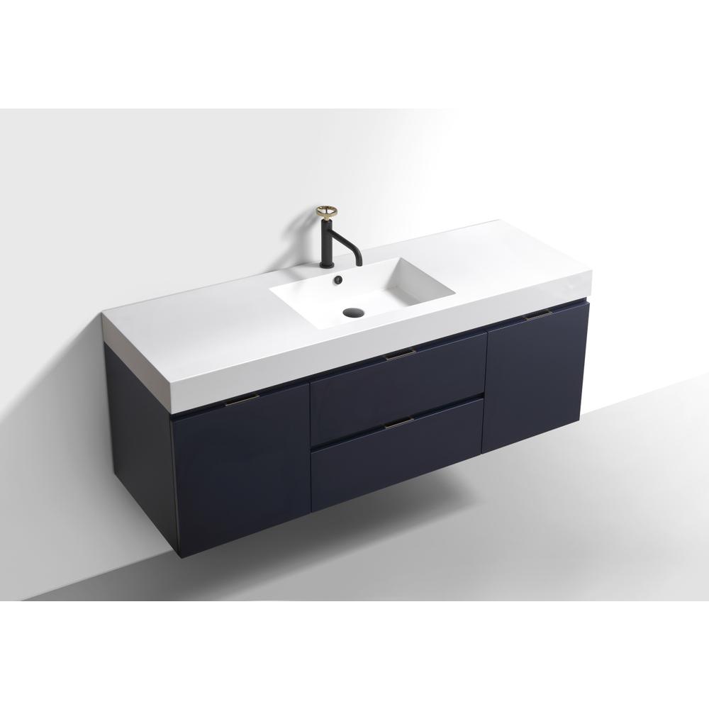 Bliss 60" Single Sink Blue  Wall Mount Modern Bathroom Vanity