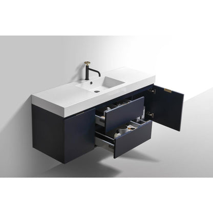 Bliss 60" Single Sink Blue  Wall Mount Modern Bathroom Vanity