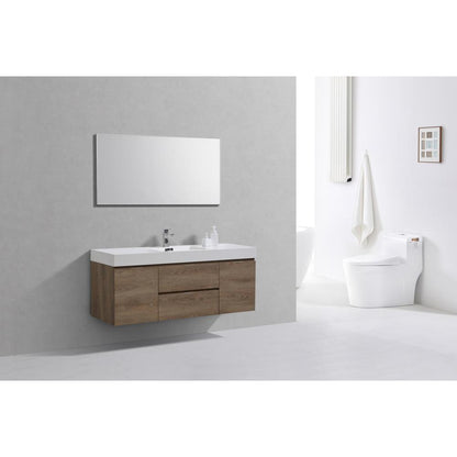 Bliss 60" Single Sink Butternut Wall Mount Modern Bathroom Vanity
