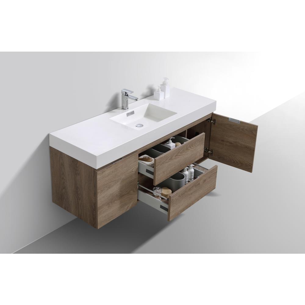 Bliss 60" Single Sink Butternut Wall Mount Modern Bathroom Vanity