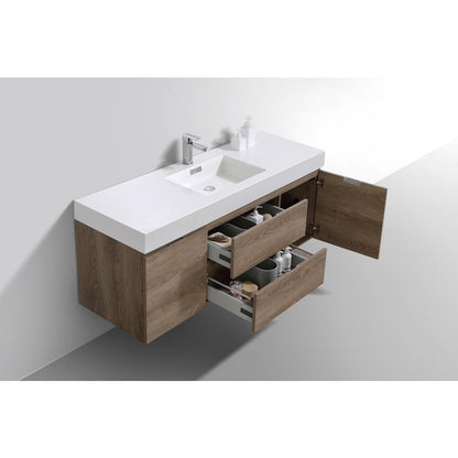 Bliss 60" Single Sink Butternut Wall Mount Modern Bathroom Vanity
