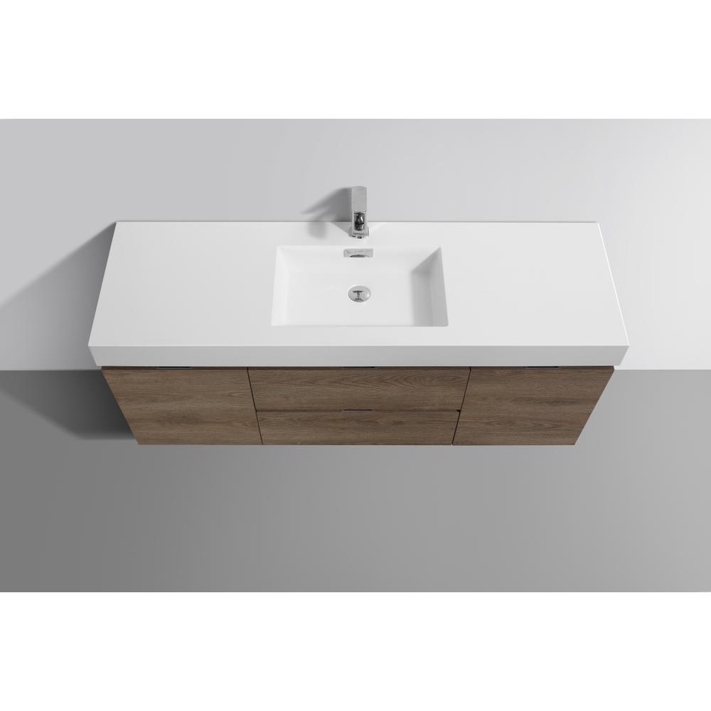 Bliss 60" Single Sink Butternut Wall Mount Modern Bathroom Vanity