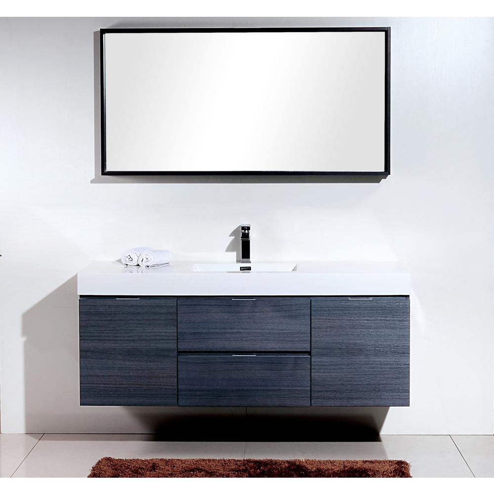 Bliss 60" Single Sink Gray Oak Wall Mount Modern Bathroom Vanity