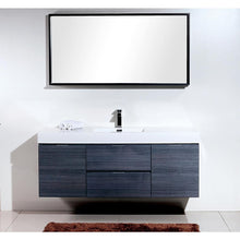 Bliss 60" Single Sink Gray Oak Wall Mount Modern Bathroom Vanity