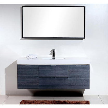 Bliss 60" Single Sink Gray Oak Wall Mount Modern Bathroom Vanity