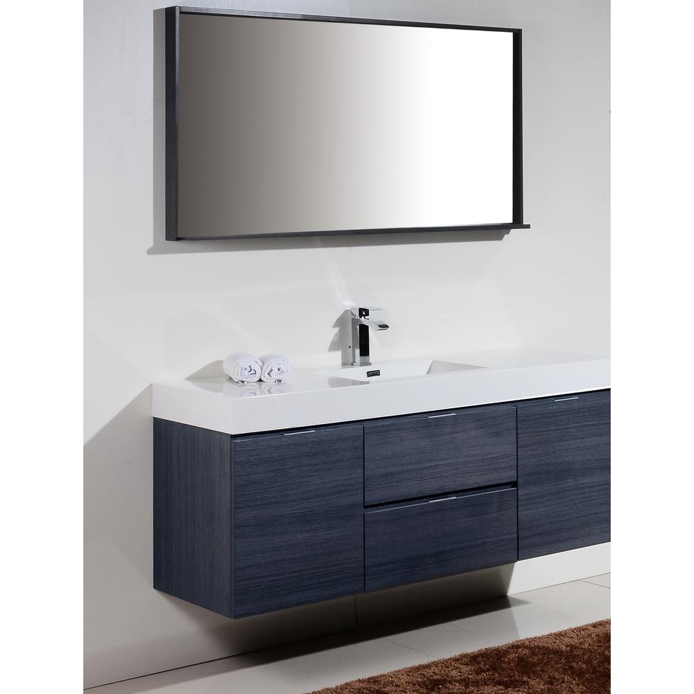 Bliss 60" Single Sink Gray Oak Wall Mount Modern Bathroom Vanity