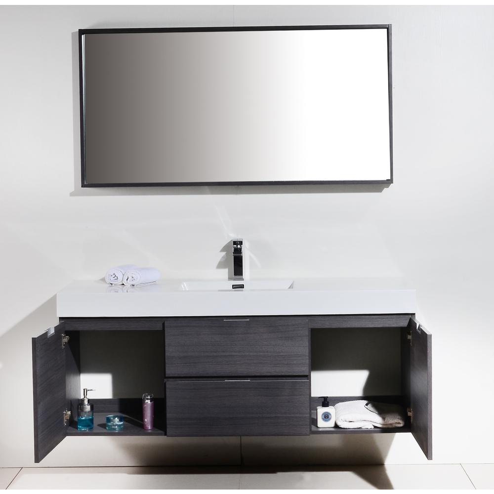 Bliss 60" Single Sink Gray Oak Wall Mount Modern Bathroom Vanity