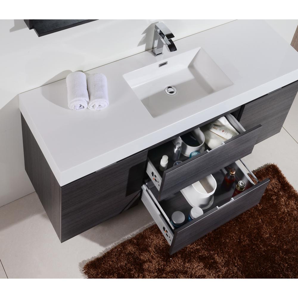 Bliss 60" Single Sink Gray Oak Wall Mount Modern Bathroom Vanity
