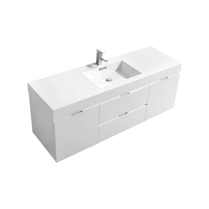 Bliss 60" Single Sink High Gloss White Wall Mount Modern Bathroom Vanity