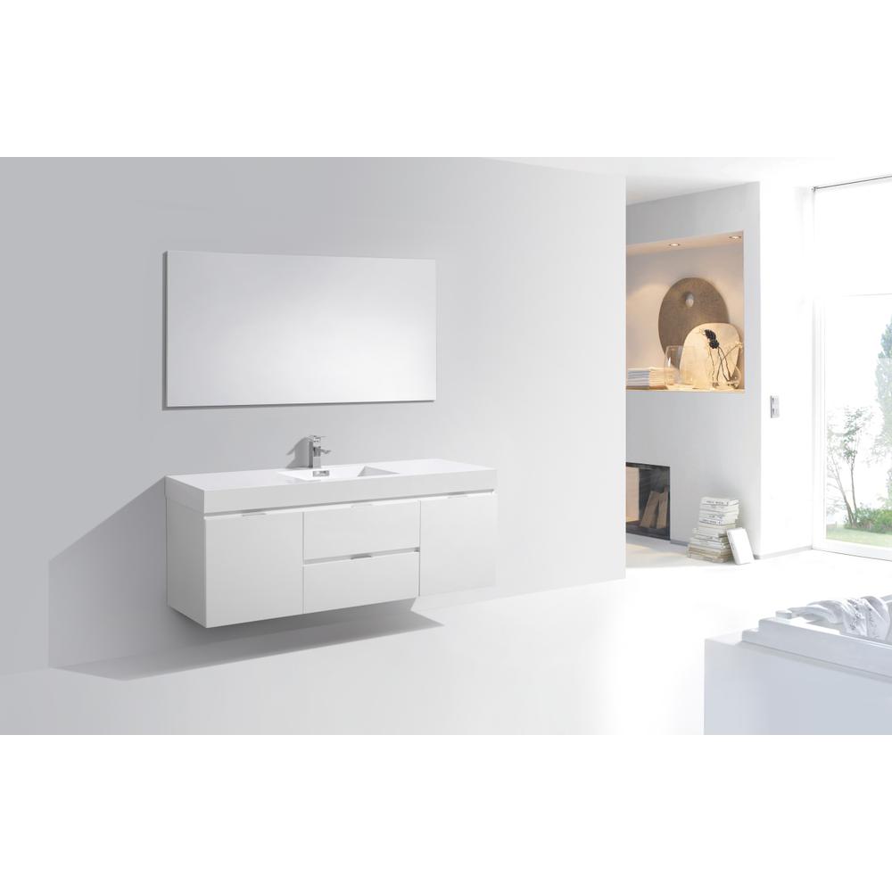 Bliss 60" Single Sink High Gloss White Wall Mount Modern Bathroom Vanity