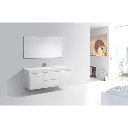 Bliss 60" Single Sink High Gloss White Wall Mount Modern Bathroom Vanity