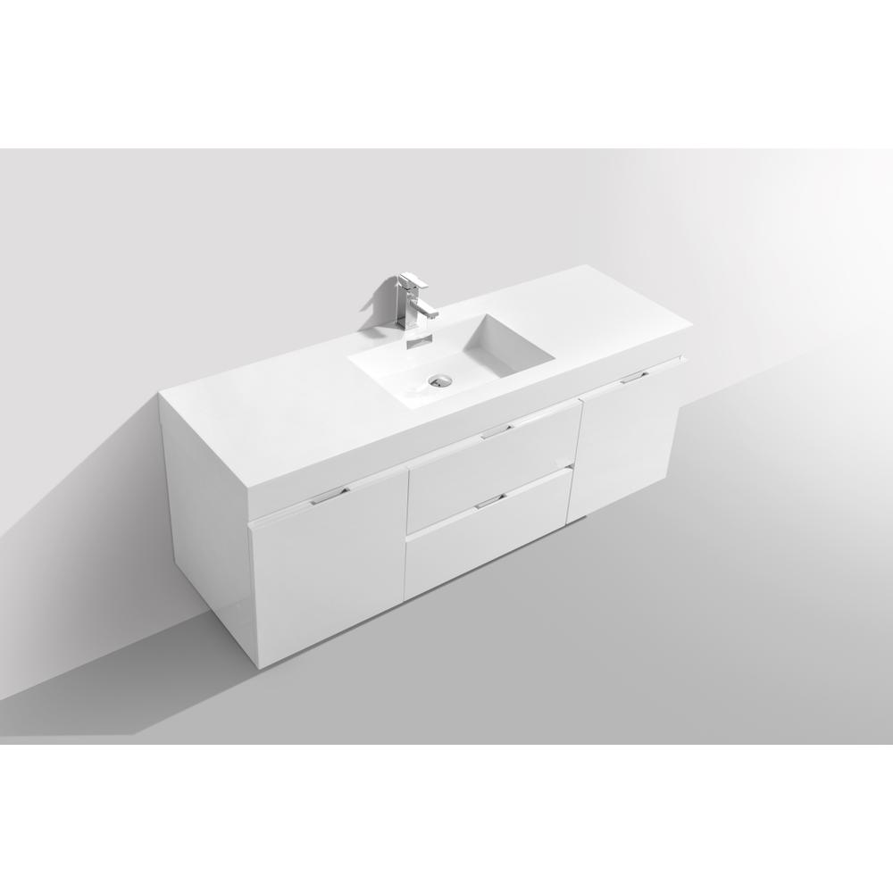 Bliss 60" Single Sink High Gloss White Wall Mount Modern Bathroom Vanity