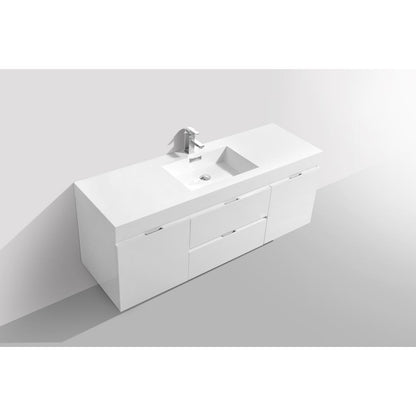 Bliss 60" Single Sink High Gloss White Wall Mount Modern Bathroom Vanity