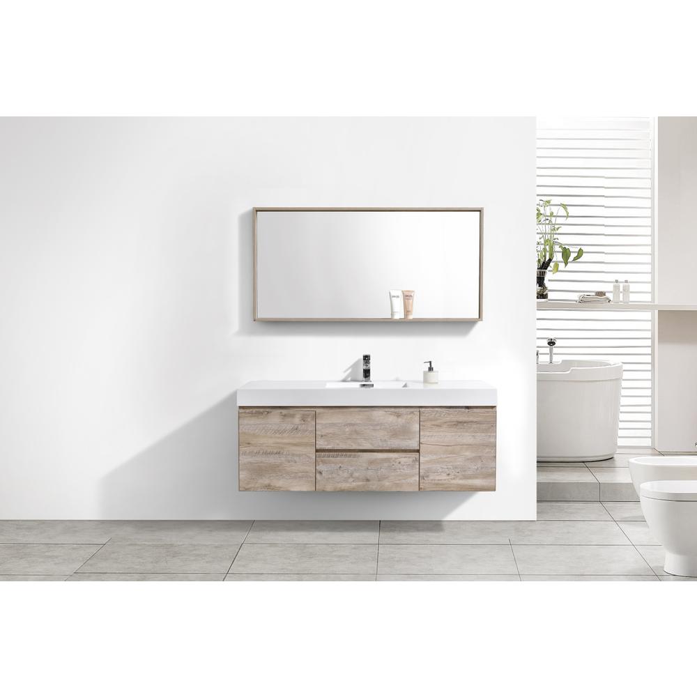 Bliss 60" Single Sink Nature Wood Wall Mount Modern Bathroom Vanity