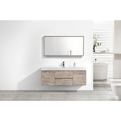 Bliss 60" Single Sink Nature Wood Wall Mount Modern Bathroom Vanity