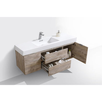 Bliss 60" Single Sink Nature Wood Wall Mount Modern Bathroom Vanity