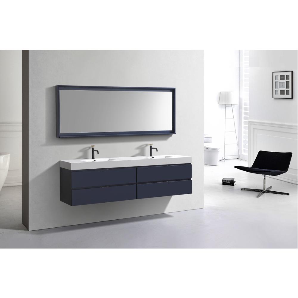 Bliss 72" Double  Sink Blue  Wall Mount Modern Bathroom Vanity