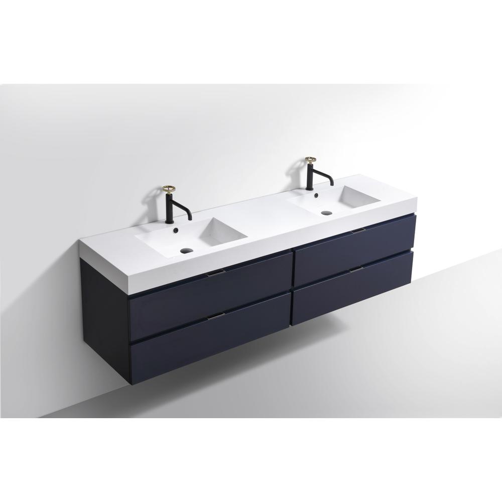 Bliss 72" Double  Sink Blue  Wall Mount Modern Bathroom Vanity
