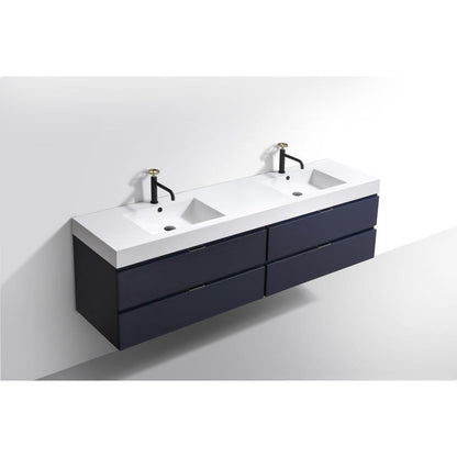 Bliss 72" Double  Sink Blue  Wall Mount Modern Bathroom Vanity