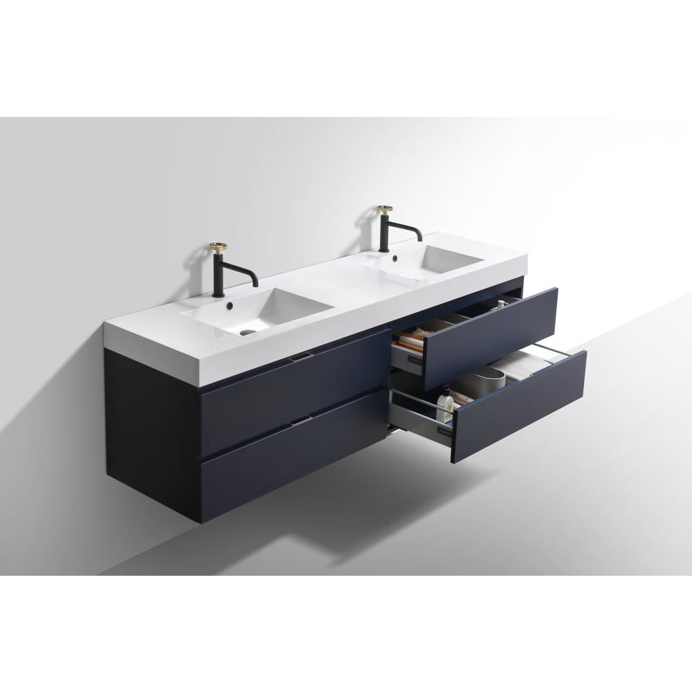 Bliss 72" Double  Sink Blue  Wall Mount Modern Bathroom Vanity