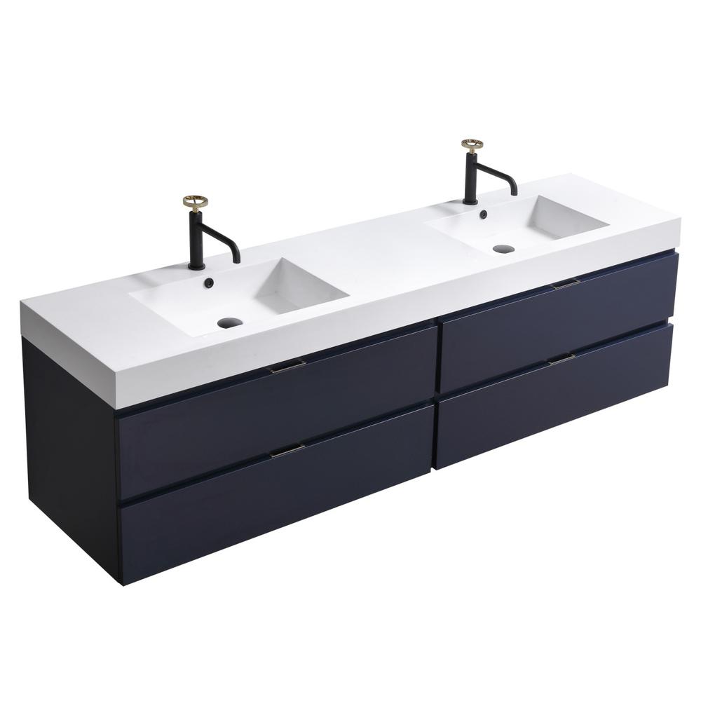Bliss 72" Double  Sink Blue  Wall Mount Modern Bathroom Vanity