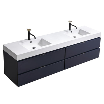 Bliss 72" Double  Sink Blue  Wall Mount Modern Bathroom Vanity