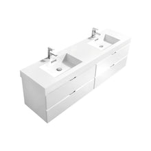 Bliss 72" Double Sink High Gloss White Wall Mount Modern Bathroom Vanity