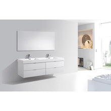 Bliss 72" Double Sink High Gloss White Wall Mount Modern Bathroom Vanity