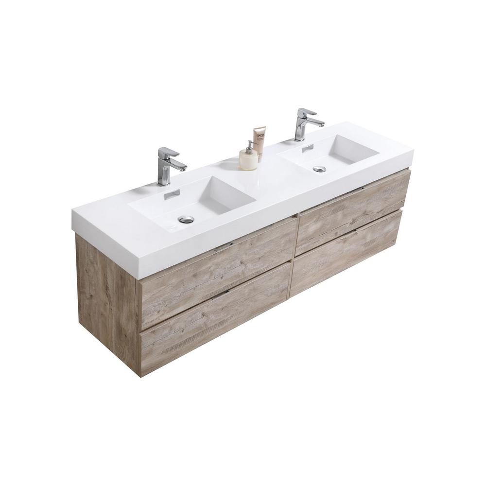 Bliss 72" Double  Sink Nature Wood Wall Mount Modern Bathroom Vanity