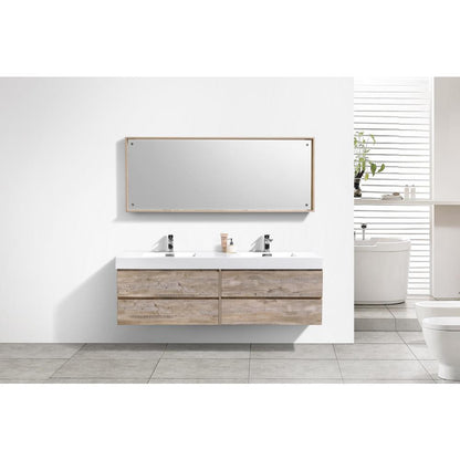 Bliss 72" Double  Sink Nature Wood Wall Mount Modern Bathroom Vanity