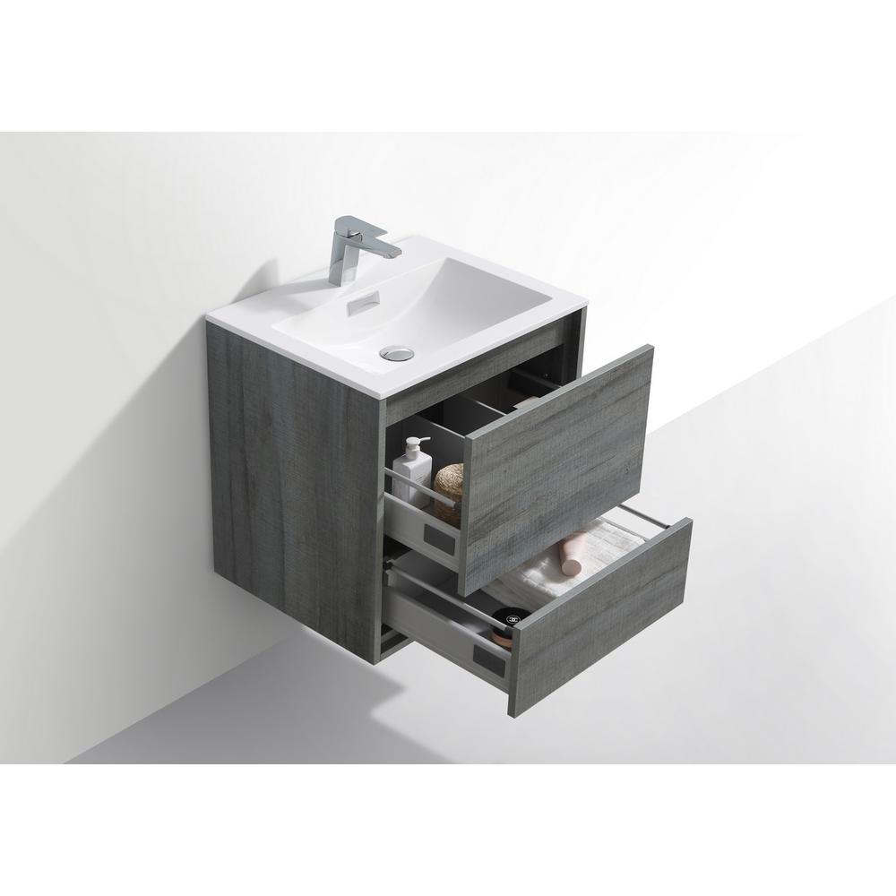 DeLusso 24" Ocean Gray Wall Mount Modern Bathroom Vanity