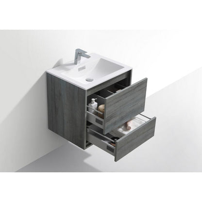 DeLusso 24" Ocean Gray Wall Mount Modern Bathroom Vanity