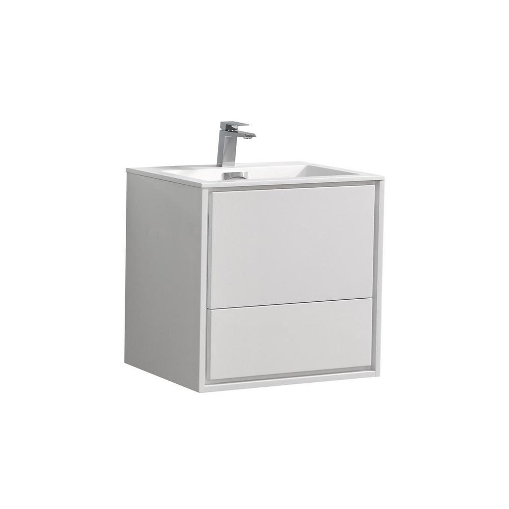 DeLusso 24" High Glossy White Wall Mount Modern Bathroom Vanity