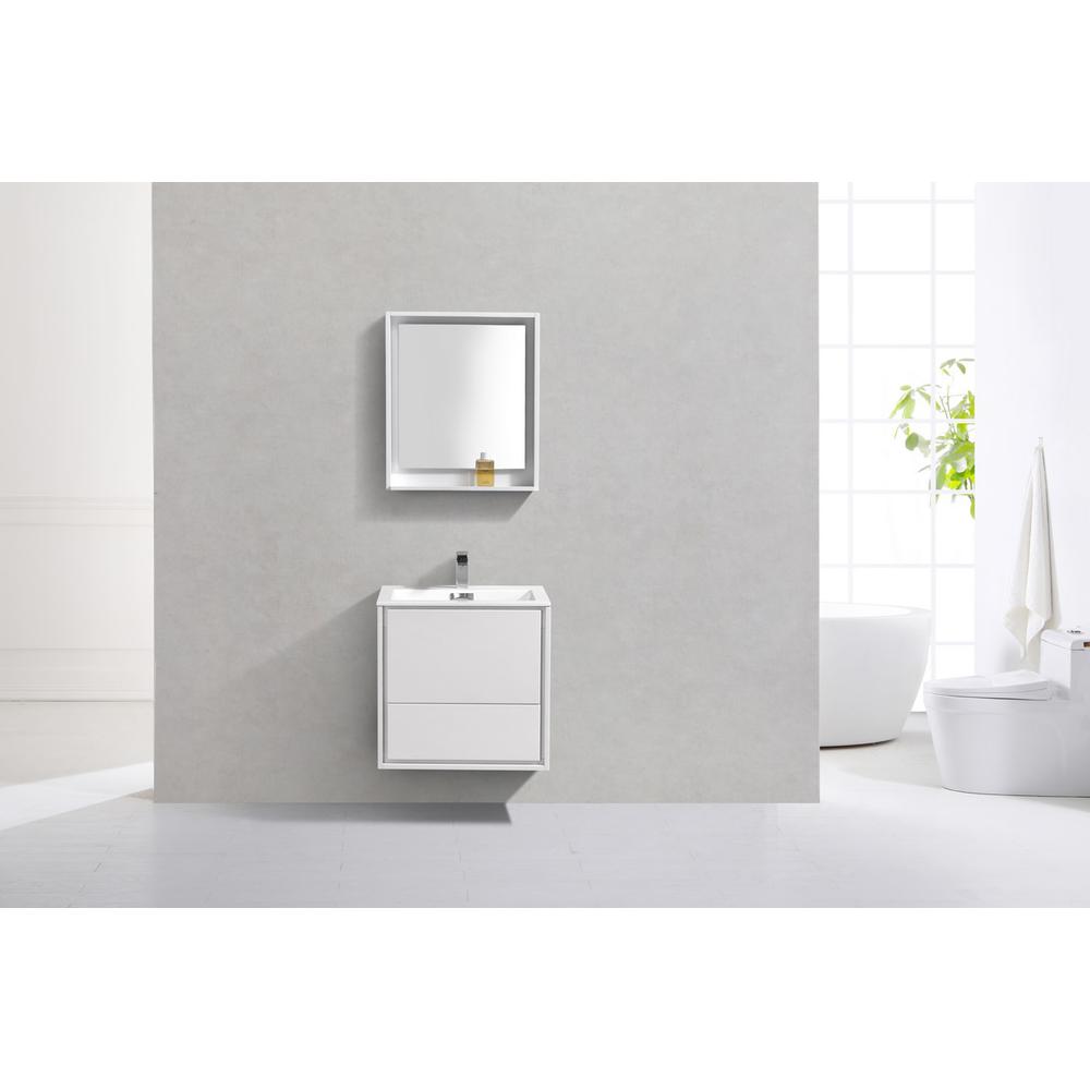 DeLusso 24" High Glossy White Wall Mount Modern Bathroom Vanity