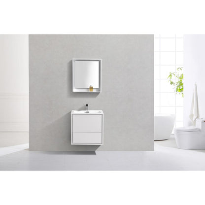 DeLusso 24" High Glossy White Wall Mount Modern Bathroom Vanity