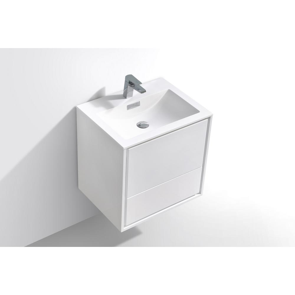 DeLusso 24" High Glossy White Wall Mount Modern Bathroom Vanity