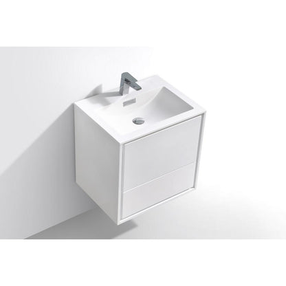 DeLusso 24" High Glossy White Wall Mount Modern Bathroom Vanity
