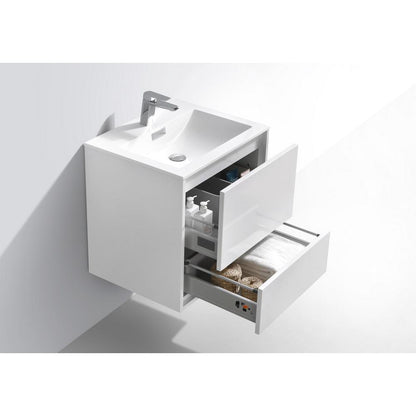 DeLusso 24" High Glossy White Wall Mount Modern Bathroom Vanity