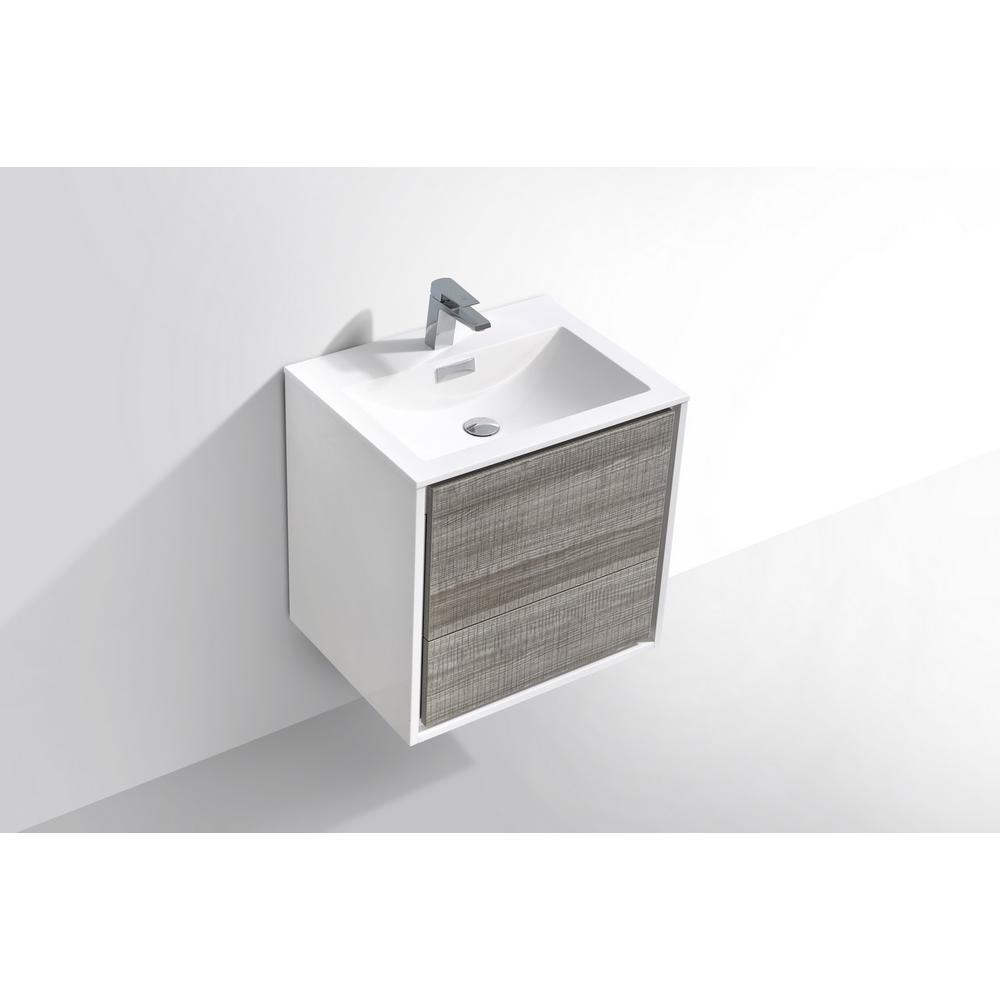 DeLusso 24"  Ash Gray Wall Mount Modern Bathroom Vanity