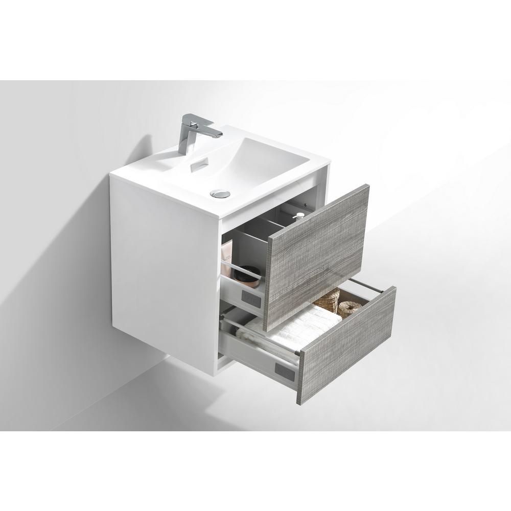 DeLusso 24"  Ash Gray Wall Mount Modern Bathroom Vanity