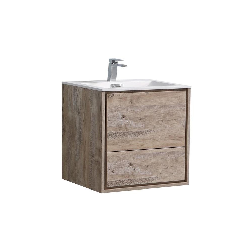 DeLusso 24" Nature Wood Wall Mount Modern Bathroom Vanity