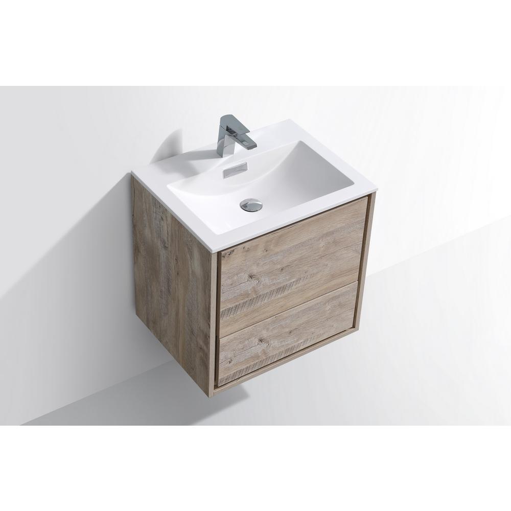 DeLusso 24" Nature Wood Wall Mount Modern Bathroom Vanity